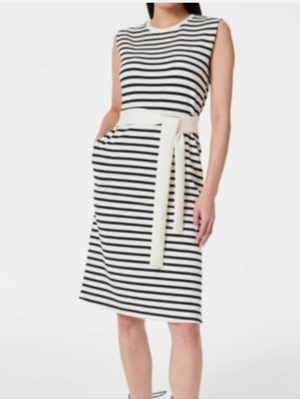 NWT SPANX AirEssentials Tie Waist Tank Dress M Porcelain Midnight Stripe
